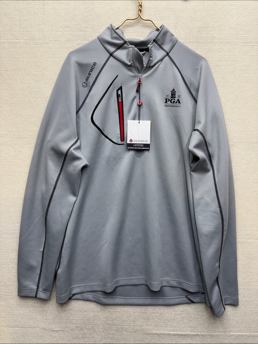 New Sunice Men's Light Gray Quarter-Zip Performance Pullover XL PGA golf